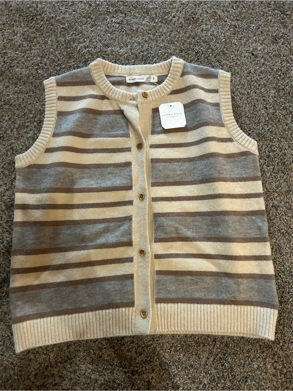 Altar’d State Striped Sweater Vest | Size XS | Button-Down Knit